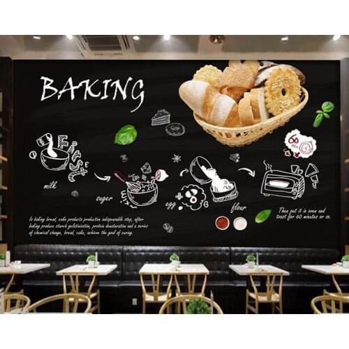 Drop Shipping Custom Wallpaper Mural Blackboard Hand Drawn Bakery Shop Bakery Cake Shop Background Photo Wallpaper Painting Deco