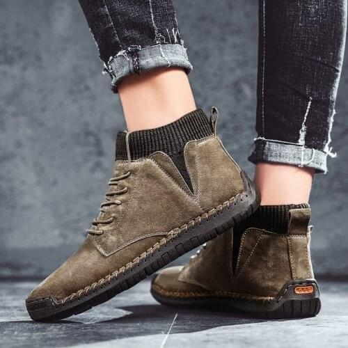 Size 48 Genuine Leather Casual Shoes Homme Laceup Sock Mouth Cowboy Ankle Boots for Men Male Top Quality Boot Winter Autumn