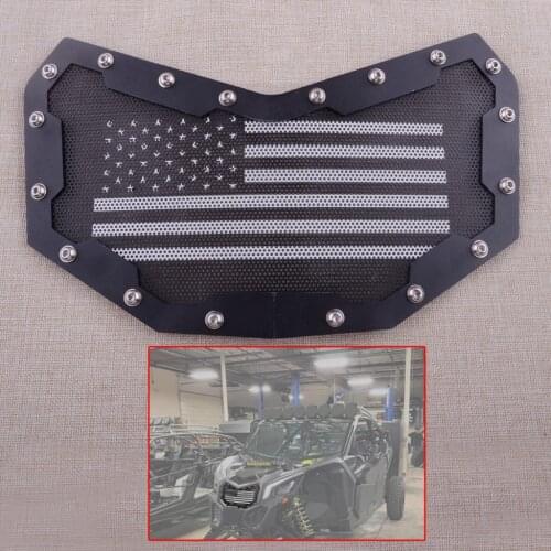 Black Grill Grille Front Bumper Mesh Kit Fit for Can-Am Maverick X3 2017 2018 2019 2020 2021 American Flag Stainless Steel
