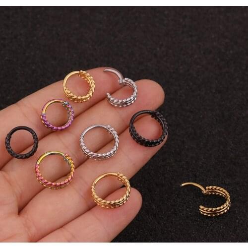 Chissen 1pc 8mm/10mm Stainless Steel Piercing Earrings Hinged Segment Clicker Ring Nose Septum Helix Cartilage Daith Twist Hoop