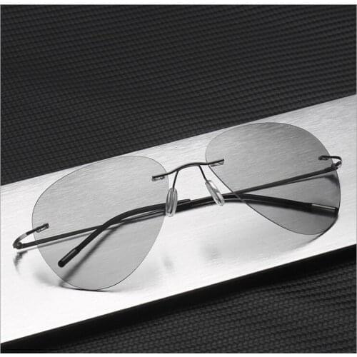 TEENYOUN Polarized Discolor Lens Sun glasses Rimless Square Pilot Brand Ultralight Titanium Sunglasses Oculos De Sol Sunglass