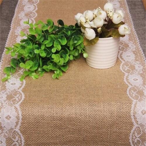 Vintage Burlap Lace Jute Table Runner original ecology style White Natural Jute Country Party Wedding Table Decoration PC678711
