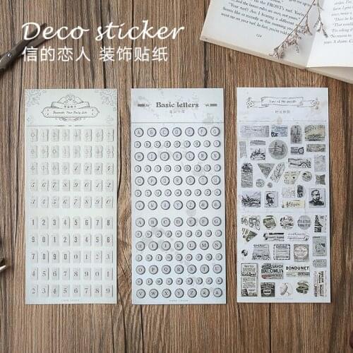 Vintage Basic Letters Number Color Memo notes Old Time Memory Decoration Diary Sticker DIY Planner Index Phone Stickers Escolar