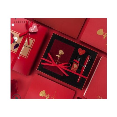 High-end METAL Fountain Pen Gift Set Red Rose PEN for Valentines Day Gift Boys and Girls with Fashion Gift Box