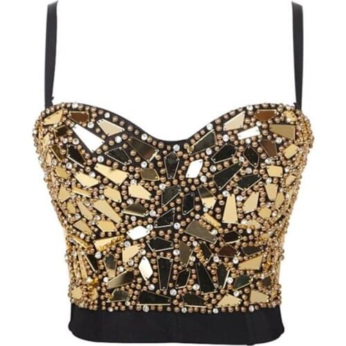 Womens Luxury Beading Corset Acrylic Glass Outerwear Spaghetti Straps Sequins Night Club Brassiere female Vest Short Camis Bras