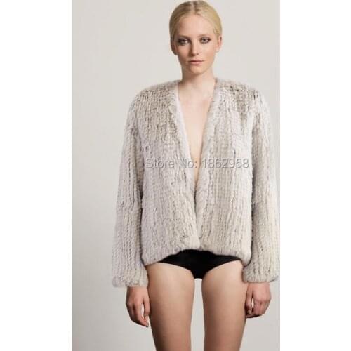 SJ412 2019 New Genuine Rabbit Fur Coat Fashion Women 1*1 knit Rabbit Fur Jacket Winter Warm Rabbit Fur Outwear