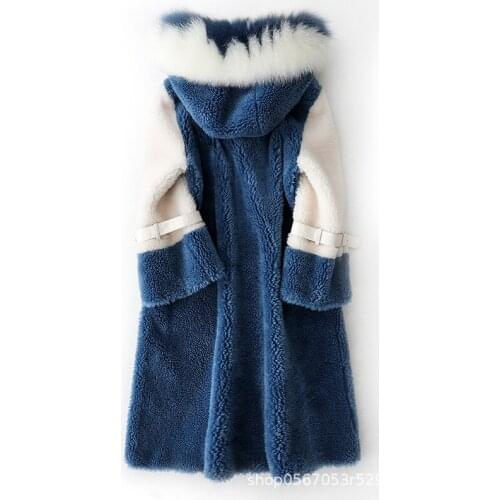 Shearling Sheep Real Women Winter Coat Korean Warm Jacket Fox Fur Collar Hooded Abrigos Mujer Invierno 2020 927002 Y572
