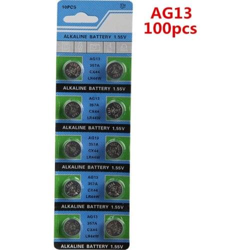 100PCS/lot AG13 LR44 357 Button Batteries R44 A76 SR1154 LR1154 Cell Coin Alkaline Battery 1.55V G13 For Watch Toys Remote