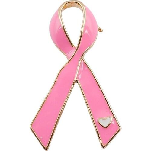 2 Inch Gold Tone Pink Ribbon Breast Cancer Awareness Brooch Pins