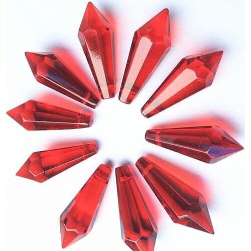 20pcs/lot 36mm Machine Cut Red Icicle Drop Chandelier Prisms Parts Crystal Glass Hanging Pendant For Lamp Decoration+Free rings