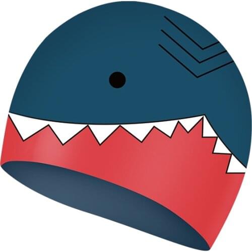 2021 Cartoon Shark Swimming Cap Waterproof Protect Ears Boys and Girls Swim Equipment Children Silicone Kids Swimming Pool Hat