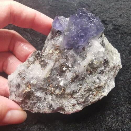 205.6gNatural rare purple ladder fluorite, crystal and magnet symbiotic cluster mineral specimen HEALING CRYSTAL QUARTZ GEM