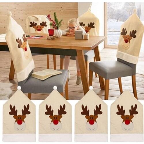 4Pcs Xmas Elastic Dining Room Seat Chair Covers Christmas Chair Cover Stretch Slipcovers For Christmas Banquet Party Decor