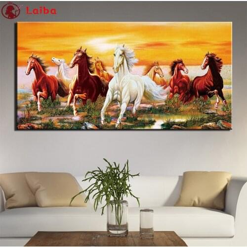5d diy diamond painting Modern animal art, horses running at sunset diamond painting cross stitch mosaic embroidery diamond