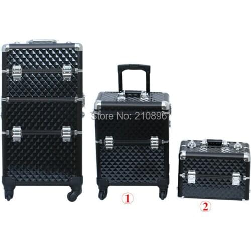 Aluminum 2 in 1 Beauty Case makeup case with trays Trolley cosmetic box 4 Colours
