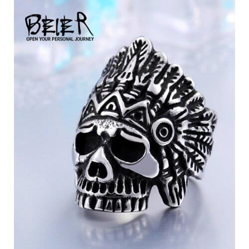 Beier 316L Stainless Steel ring Nordic Viking Amulet Indiana Pharaoh skull head high quality punk fashion Men Jewelry LR190