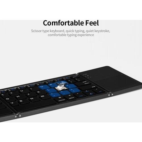 Wireless BT Keyboard Folding Keyboard Portable Ultra Slim BT Keyboard with Touchpad for Windows/Android/iOS Grey