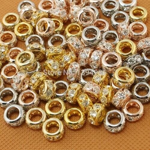 5x10mm 2pcs/bag Roundell Shape Crystal Rhinestone Charm European Spacer Beads For DIY European Bracelet Necklace Jewelry Making