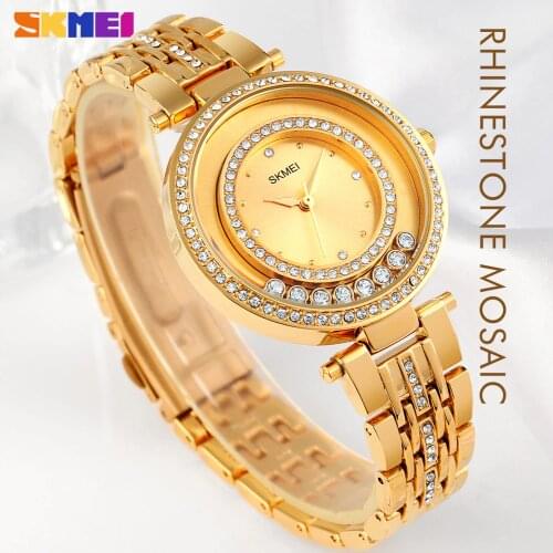 SKMEI Women Bracelet Watches Brand Fashion Rhinestone Quartz Ladies Bracelet Clock Stainless Waterproof Wristwatches Girls Gift