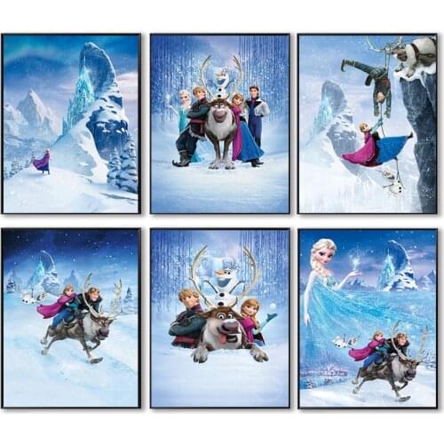 Disney Canvas Painting Frozen Moive Anna Elsa Wall Art Posters and Print Wall Art Picture for Girls Bedroom Home Decor Birthday