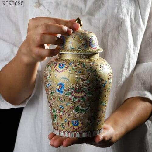 Flower Pattern Ceramic Storage Jar with Lid Household Large-capacity Tea Tin Candies and Sundries Storage Container Decoration