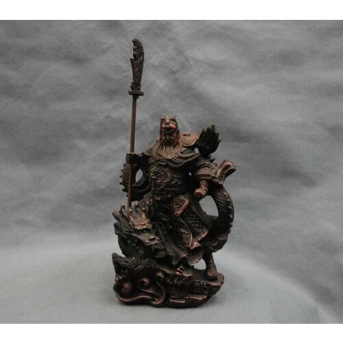 13'' China Bronze Guan Gong Sit Guanyu Dragon Statue Figurine