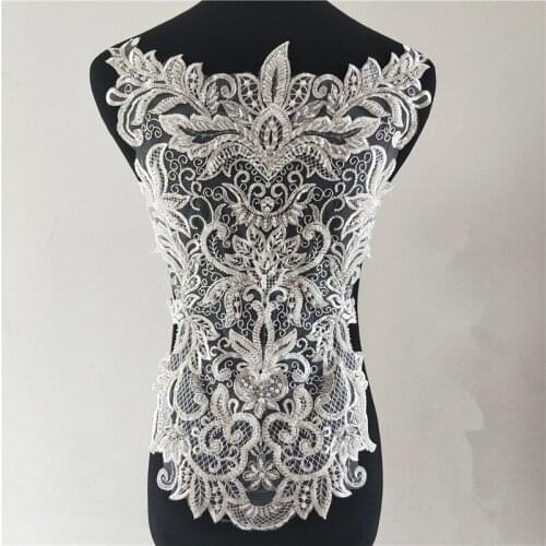 High Range Back Chest Lace Fabric Patch Handmade Beads 3D Wedding Dress Applique DIY Bridal Headdress Ivory White Lace Collar