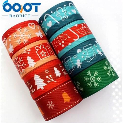 OOOT BAORJCT 178173 25mm 10yards Christmas Ribbons Thermal transfer Printed grosgrain Wedding Accessories DIY handmade material