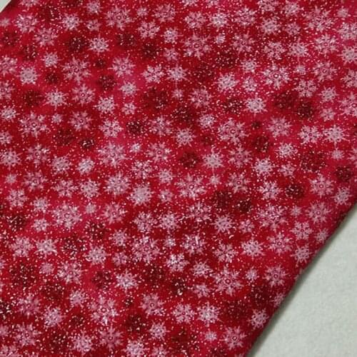 100% Cotton Latest Bling Bling Glitter Silver Stamping Red Christmas Snowflake Printed Fabric Patchwork 50x105cm Home Decor