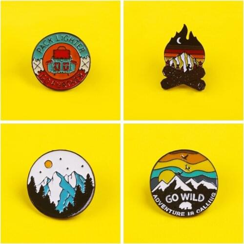 Metal Pins For Clothes Landscape Picnic Wild Anime Decoration Wilderness Round Backpack Badges Icons Badges Accessories Jewelry