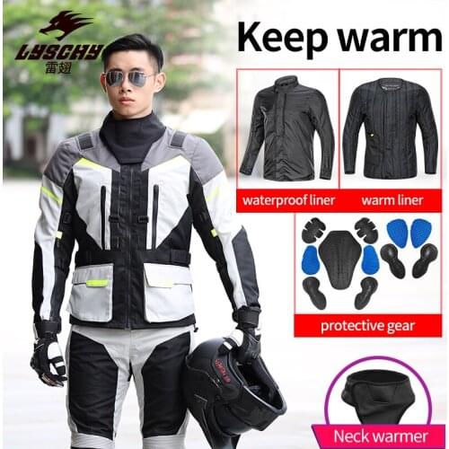 LYSCHY Autumn Winter Motorcycle Jacket Pants Suit Waterproof Cold-proof Motorbike Moto Jacket Riding Clothing CE Protective Gear