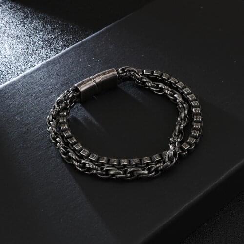 Man Jewlery Bracelets Store 220*11mm Stainless Steel Retro Black Double Layer Link Chain Bracelet Men JB119218-KFC