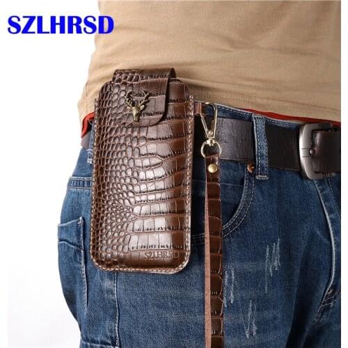 Wrist Hanging Men Genuine Leather Case Mobile Phone Waist Bag Wear Belt Verticle Waist Bag for Samsung Galaxy S10 e s10plus lite