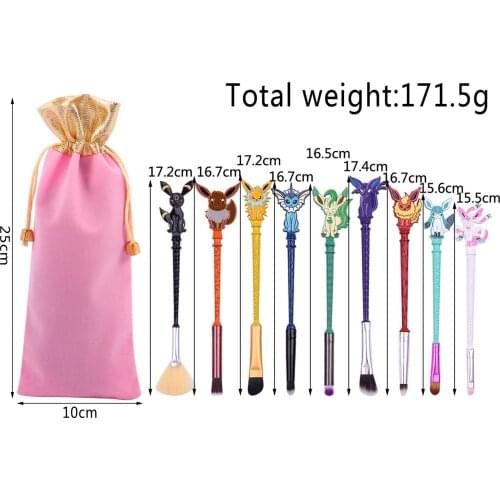 9 Pcs/set Original Pokemon Makeup Brush Suit Cartoon Anime Figure Modeling Cosmetic Powder Eye Shadow Beauty Make Up Tool