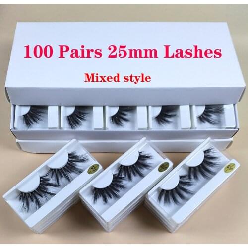 Wholesale 25mm Lashes 30/50/100 Pairs False Eyelashes Thick Strip Mink Lashes Makeup Dramatic Long Mink Eyelashes In Bulk