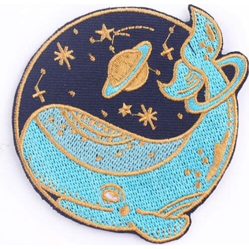 Space Whale Patch Hippie Embroidered Patches For Clothing Cartoon Animal Stickers Cute Cloth Patches On Clothes Applique Patch