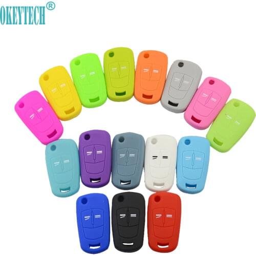 OkeyTech 2 Buttons Soft Silicone Remote Car Key Shell For Opel Vauxhall Corsa Astra Vectra Signum Flip Folding Key Case Holder