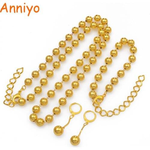 Anniyo Beads Necklace Earrings Bracelet Jewelry set for Wome Ball Beaded Chains Gold Color African Ethiopian Bridal Gift #196006