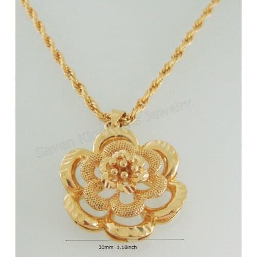Min order 10$ Can mix design/- YELLOW GOLD OVERLAY COATED 24" ROPE NECKLACE&VIVID FLOWER SHAPE PENDANT DIAMETER 30MM 1.18"
