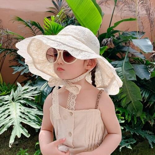 Fashion Spring Summer Children Outdoor Casual Fishermans Bucket Baby hat Lace up Sweet Wild Vacation Beach Travel Hat Sunshade