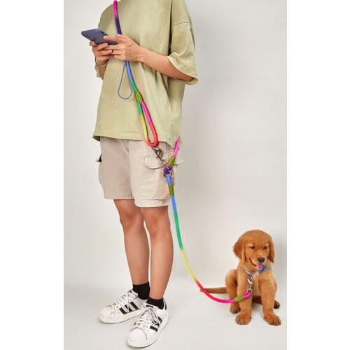 Dog Leash Harnesses Leads for Dogs Walking Slung Shoulder Hands Free Leashes Running Dog Chain Multifunctional Double-head Leash