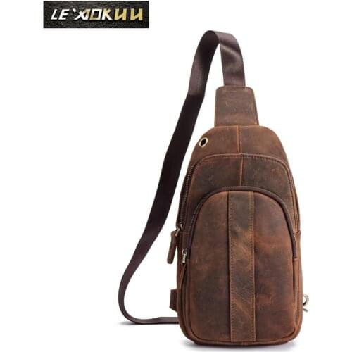 Men Quality Leather Casual Design Chest Sling Bag Fashion Travel One Shoulder Bag 8" Tablet / Umbrella Daypack Male 8006-d