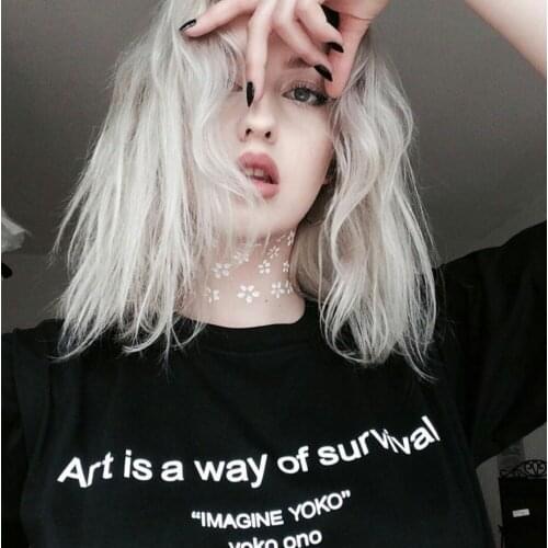 Casual Tees Crewneck Hipster Tops Tumblr Art Is A Way of Survival T-Shirt Funny Letter Printed T Shirts
