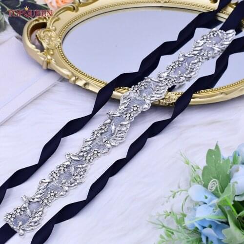 TOPQUEEN S492 Rhinestone Ribbon Belt for Dress Satin Sash for Wedding Dress Womens Evening Dress Belt Wedding Accessories