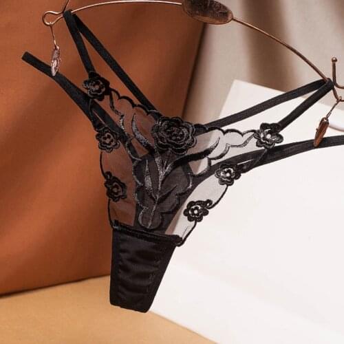 Sexy Lace Floral Thong Ladies Panties Embroidered Mesh Yarn Perspective Young Women Girls Underwear Hot T Pants G-String Thongs