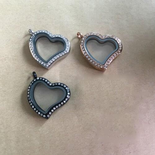 Heart Floating Glass Living Memory Locket Stainless Steel Magnetic Closure Locket Pendant DIY Top Quality