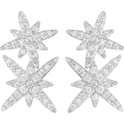 LARRAURI Brilliant Knight Symbol Star Full Cubic Zirconia CZ Earrings Engagement Wedding Party Nightclub Statment Stud Earrings