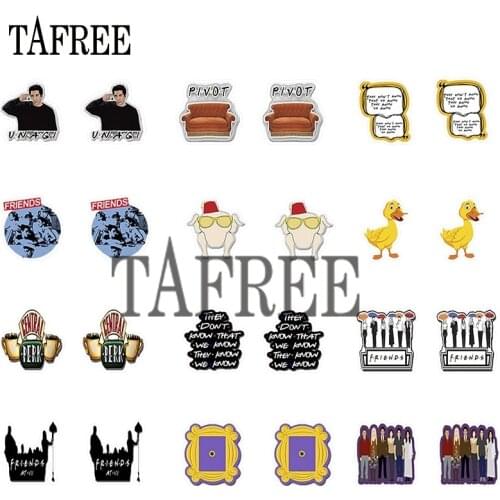 TAFREE FRIENDS family pivot at.w central perk Acrylic Earrings Epoxy Resin Clip on Earrings they know we know phrase Jewelry