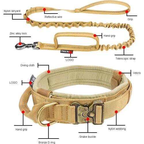 Pet tactical collar traction rope Outdoor training pet supplies Quick release dog collar Nylon training leash cachorro honden