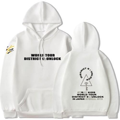 New KPOP Stray Kids Concert District 9 Unlock Same Print Oversized Hoodie Sweatshirt Long Sleeve Spring/Autumn Women Clothing